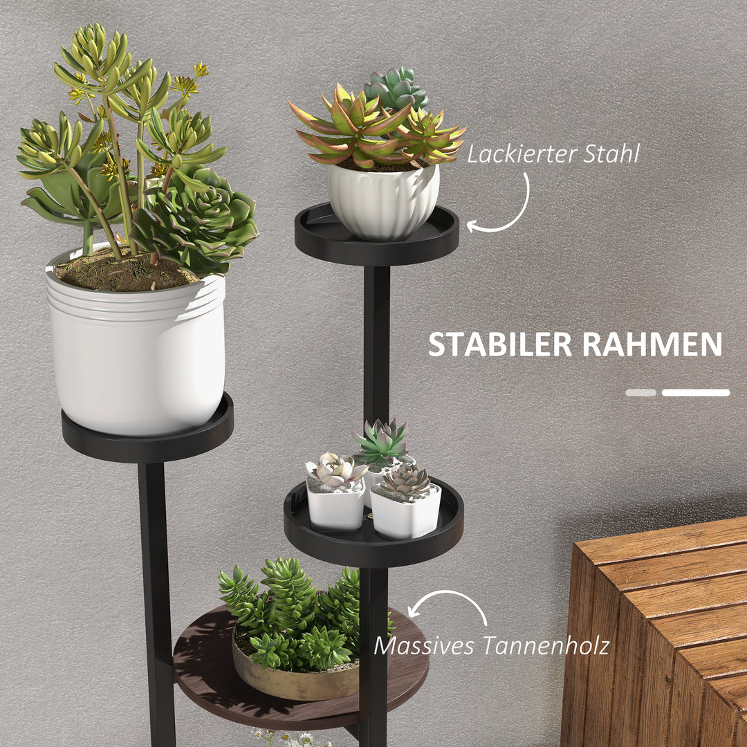 Blomsterstativ, 5 niveauer, til indendørs og udendørs brug, stål + fyrretræ, 28 x 28 x 87 cm, brun/sort