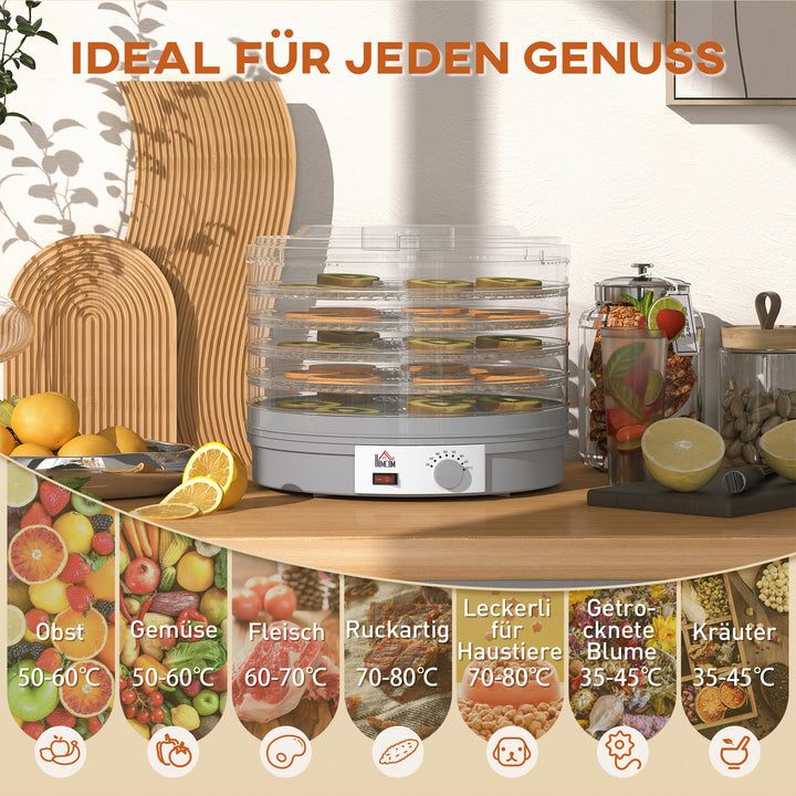 5-lags maddehydrator, 245W dehydrator med justerbar temperaturkontrol, grå