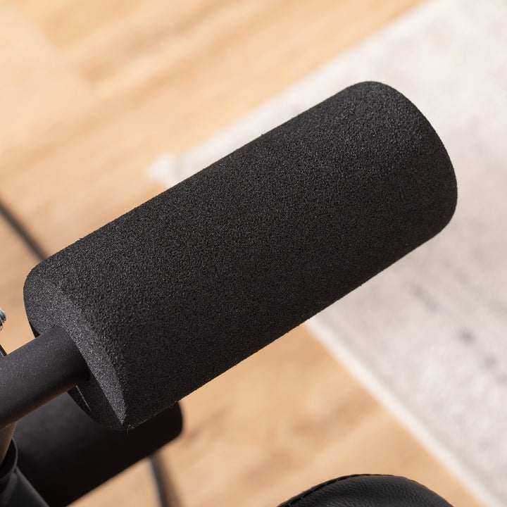 Vægtbænk justerbar træningsbænk med elastisk reb siddebænk til hjemmetræning 6 niveauer ryglæn skråvægt op til 150 kg stål kunstlæder sort+rød 145 x 49 x 48-127 cm