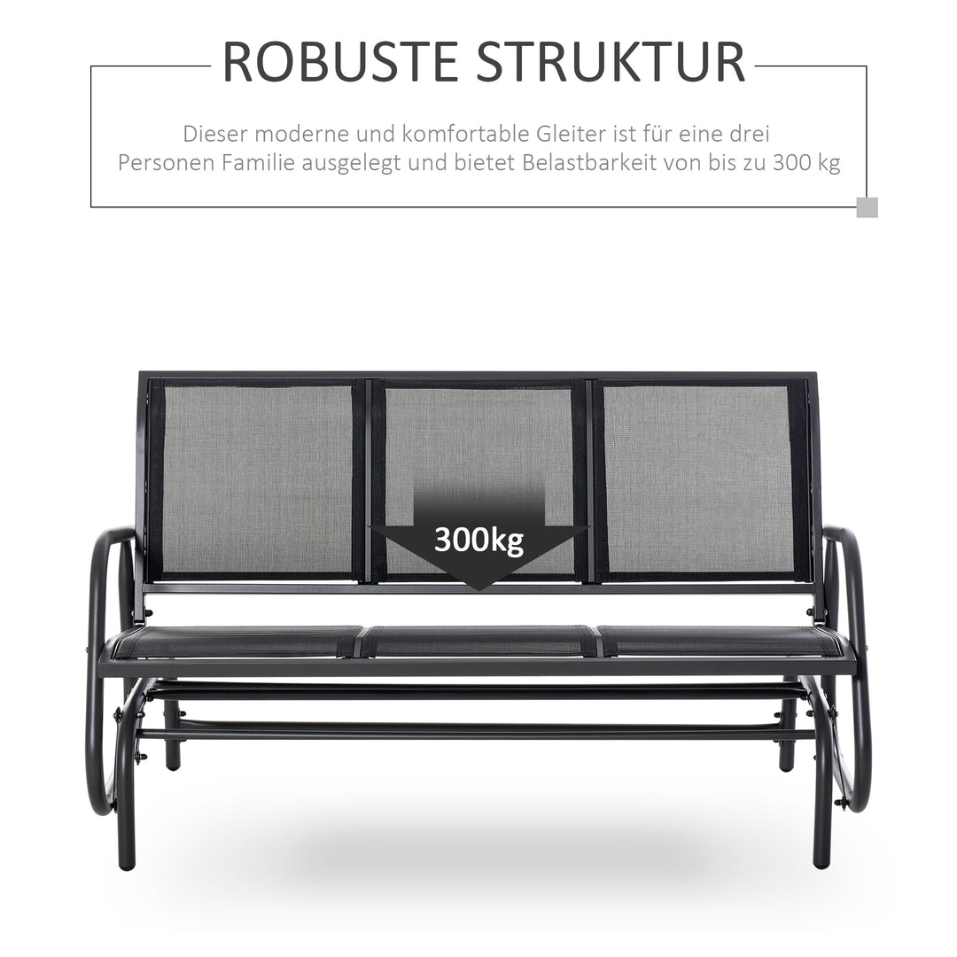 3-Personers gyngestol, havebænk med vippemekanisme, havegynge, metalparkbænk, lasteevne op til 300 kg, havemøbler til haven, terrasse, 147 x 70 x 85 cm, mørkegrå