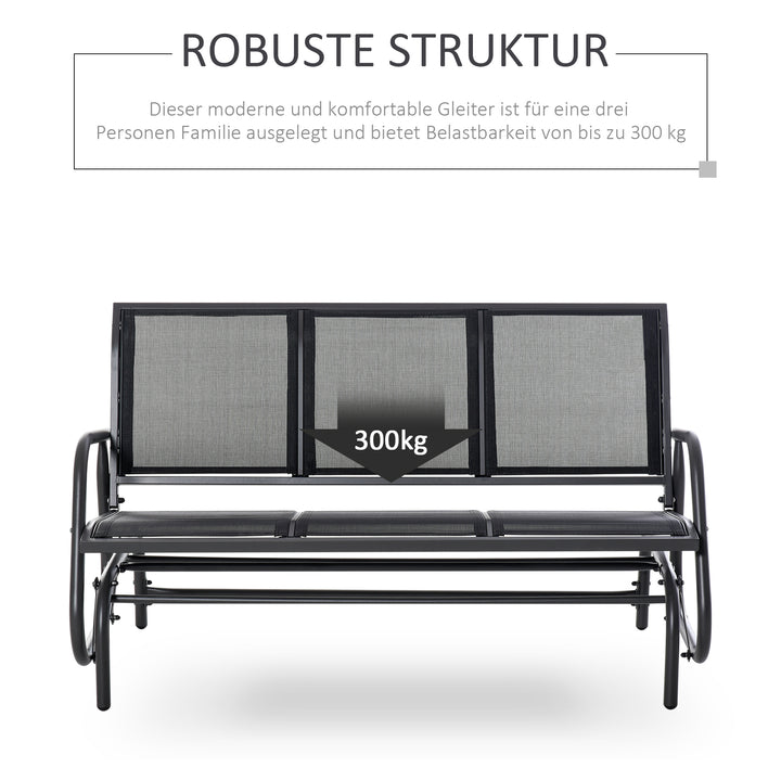 3-Personers gyngestol, havebænk med vippemekanisme, havegynge, metalparkbænk, lasteevne op til 300 kg, havemøbler til haven, terrasse, 147 x 70 x 85 cm, mørkegrå