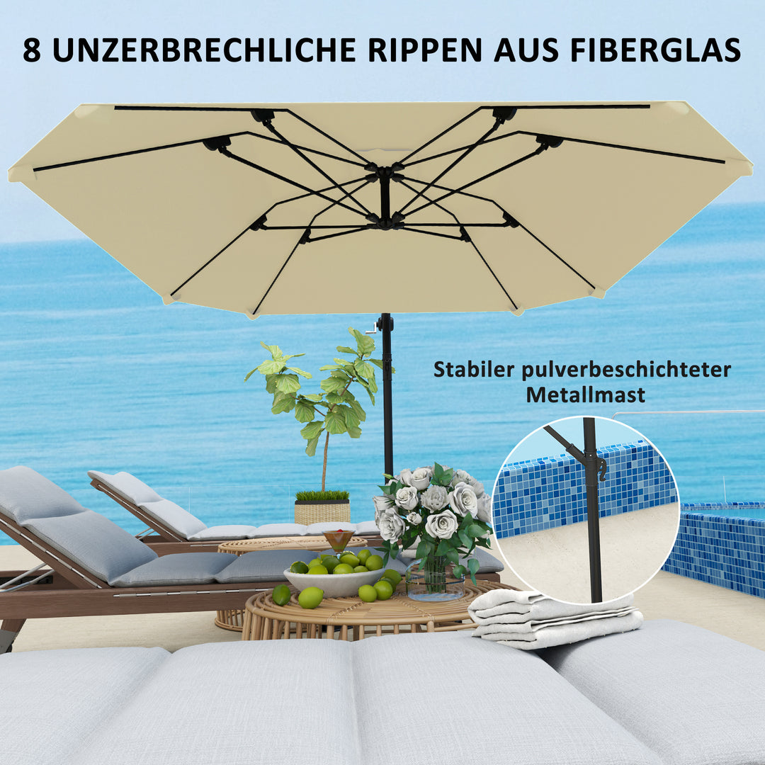 Cantilever paraply aluminium ø 260 cm parasol, vandtæt paraply med håndsving og stativ, håndsving, beige