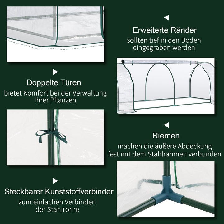 Drivhus, væksthus med dør, kold ramme, plantehus, plantedyrkning, stål, plast, 250 x 100 x 80 cm, grøn