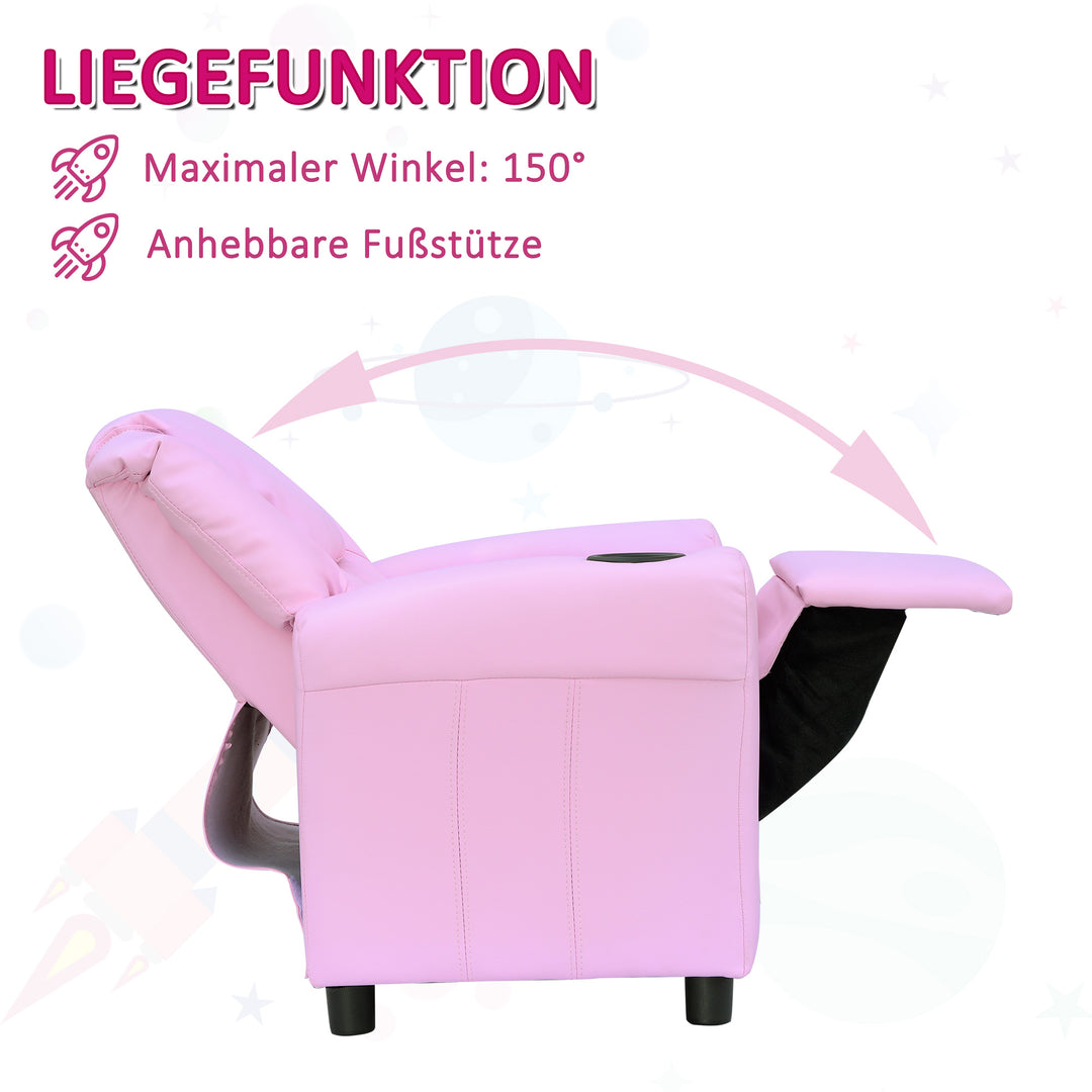 Børnesofa, børnelænestol med fodstøtte, armlæn, kopholdere, justerbar ryglæn, chaiselong, børnesofa, lænestol, børnesofa til 3-6-årige drenge og piger, pink
