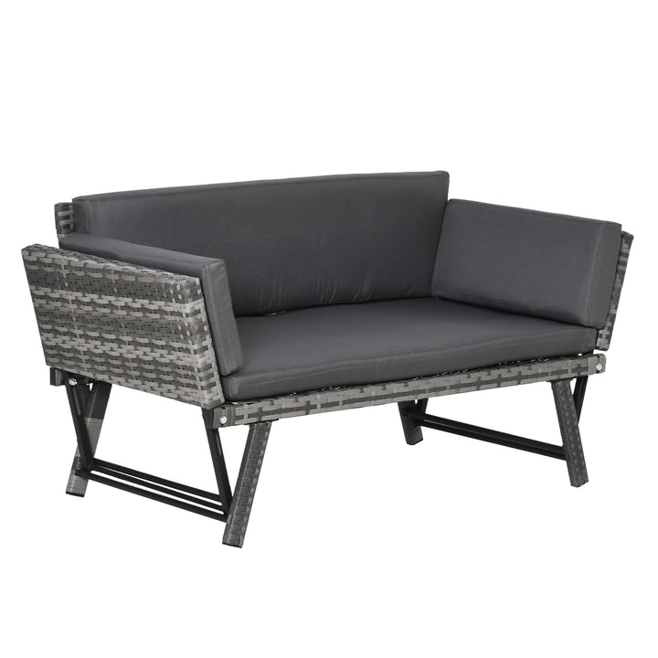Polyrattan havesofa 2-personers havemøbler lounge sofa havebænk havelænestol sammenklappelige armlæn stålgrå 129 x 63 x 67 cm