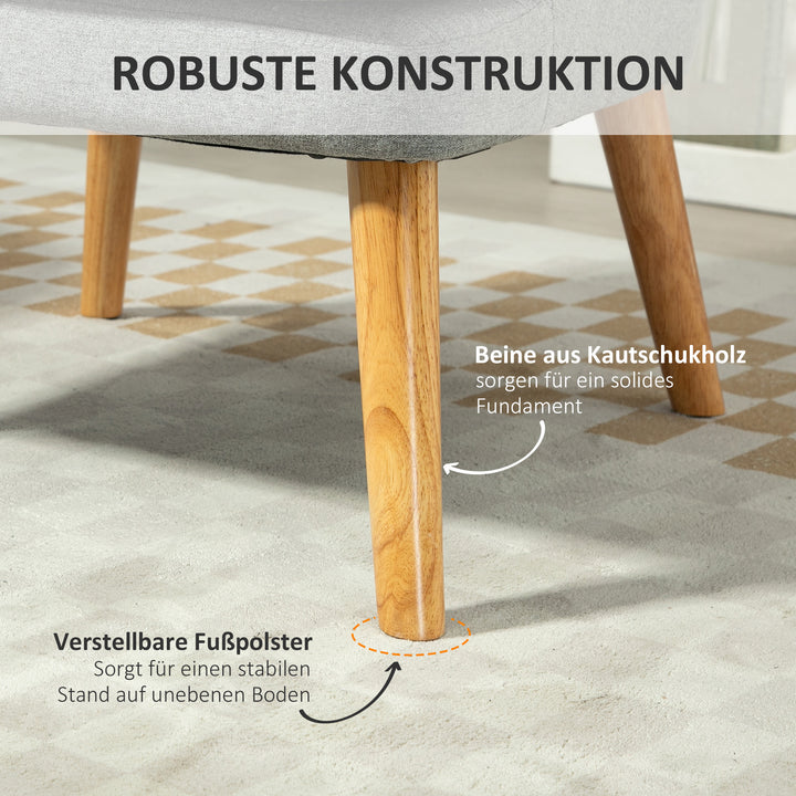 Polstret loungestol i linnedlook med armlæn og træben til stue eller soveværelse, lysegrå