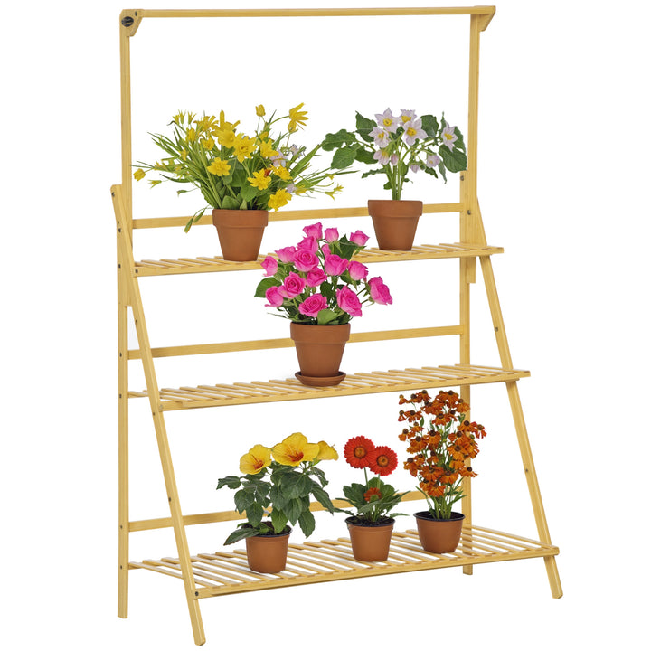 Træ blomstertrappe plantestativ stigehylde justerbar hængende højde blomsterstativ hængende bambus naturlig indendørs udendørs 100 x 40 x 143 cm