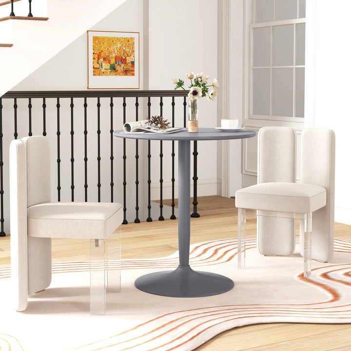 Spisebord til 2 personer, rund bordplade, stålfod, grå, 70 x 70 x 75 cm