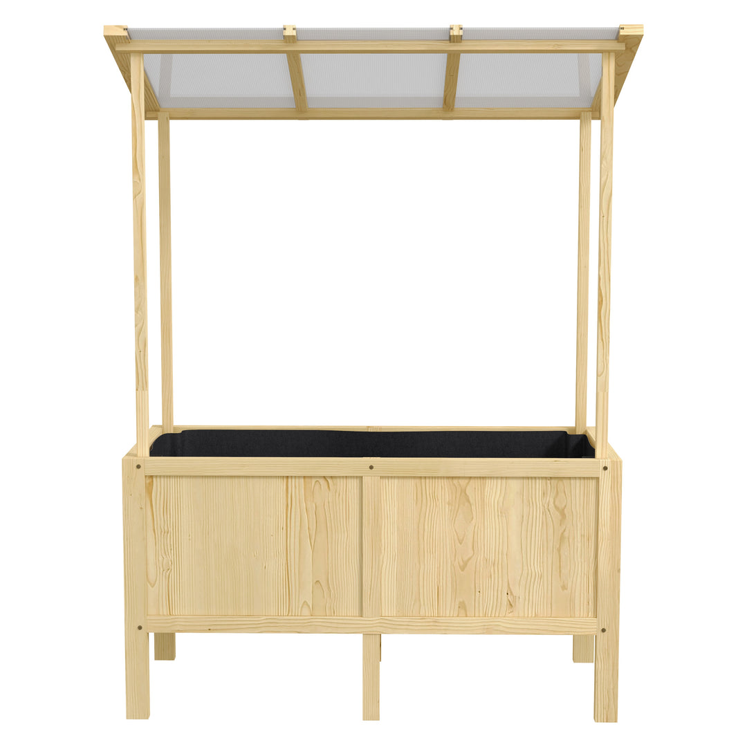 Hævet bed med tag, drænhuller, fleeceforing, vejrbestandig, fyrretræ, 110x60x152 cm