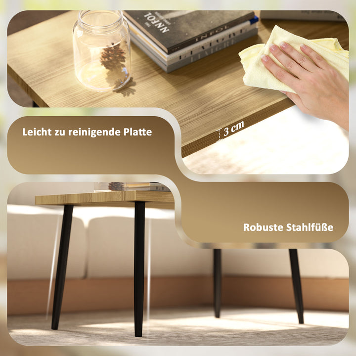 Sæt med 2 sofaborde, stort og lille bord med metalramme og træplade, fleksible sofaborde, naturtræ