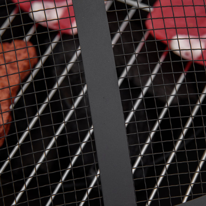 Bålfad med gnistbeskyttelse, bålkurv, bålbord, rundt bålsted til have, camping, grill, stål, sort, 81 x 81 x 50 cm