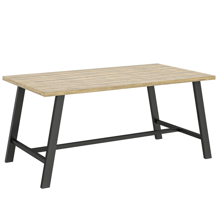 Udendørs sofabord, rektangulært metal sidebord med bordplade i trælook, 100 x 55 cm, brun