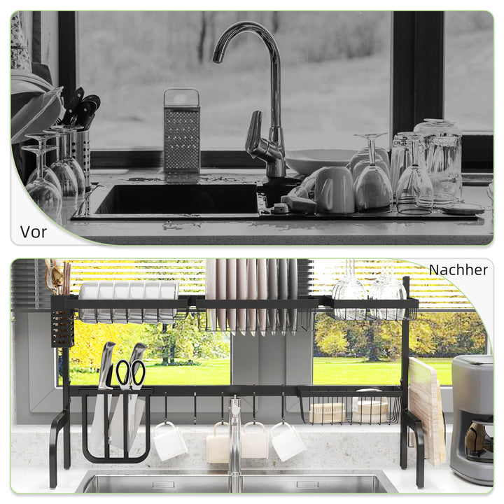 Opvaskestativ, justerbar længde 51-93 cm, flere elementer, fleksibel placering, 93 x 30 x 52 cm, sort