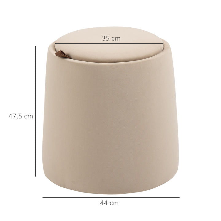 2-I-1 fløjlsskammel med opbevaring og aftageligt låg ø44 cm x 47,5 cm beige