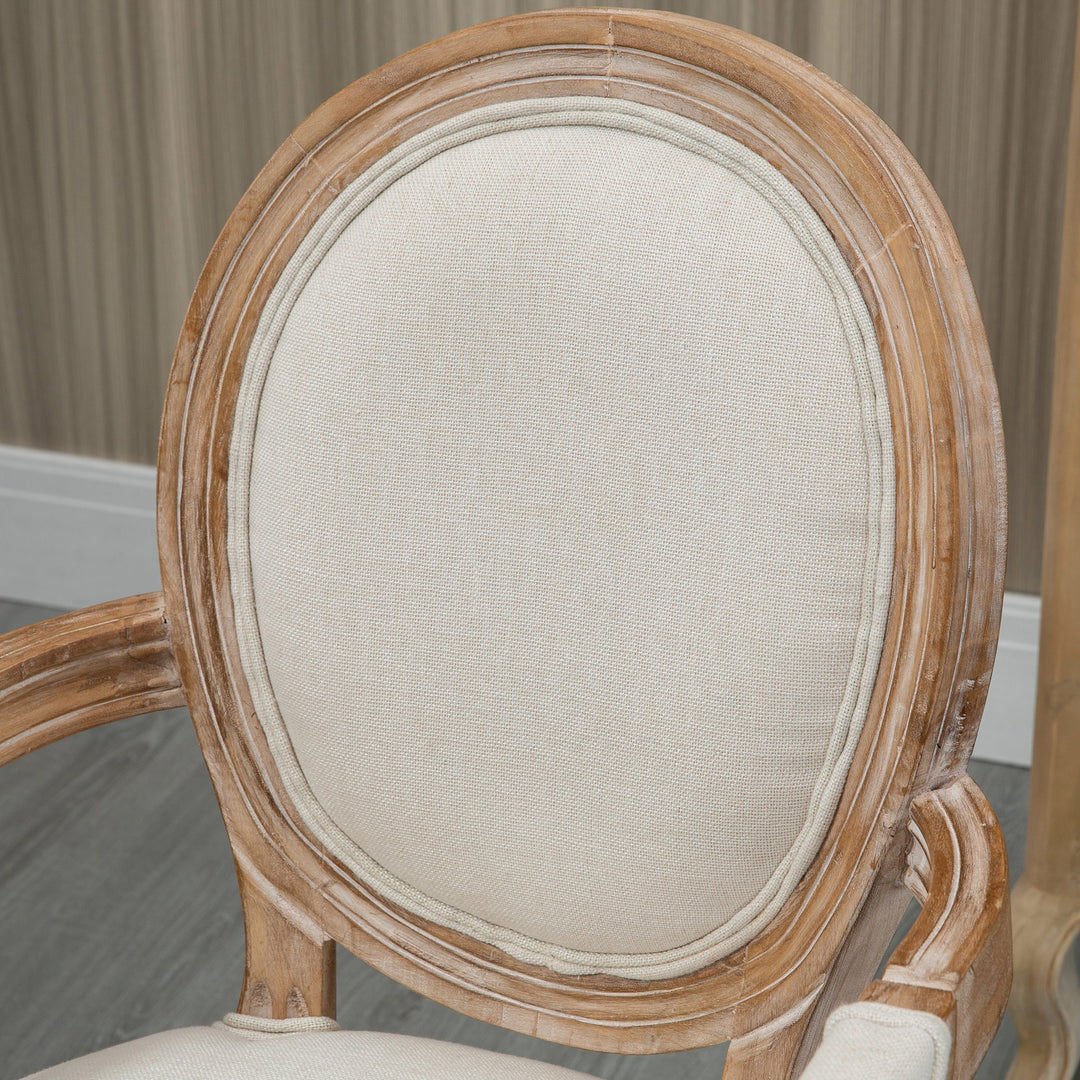 Køkkenstol i antik design med åndbart betræk i hørlook og stel i massivt træ, 56 x 54 x 96 cm, cremehvid