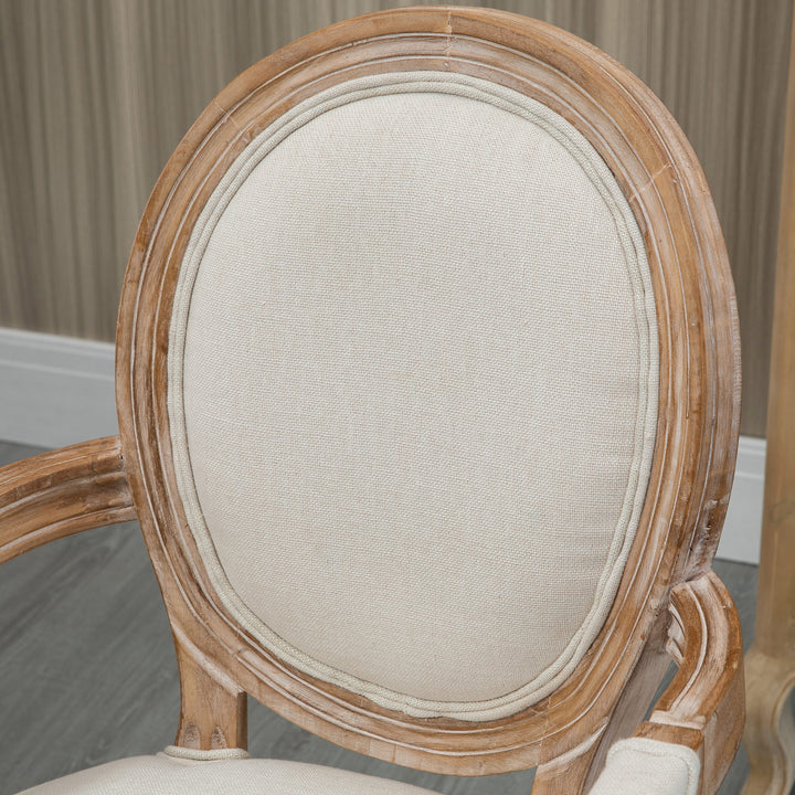 Køkkenstol i antik design med åndbart betræk i hørlook og stel i massivt træ, 56 x 54 x 96 cm, cremehvid