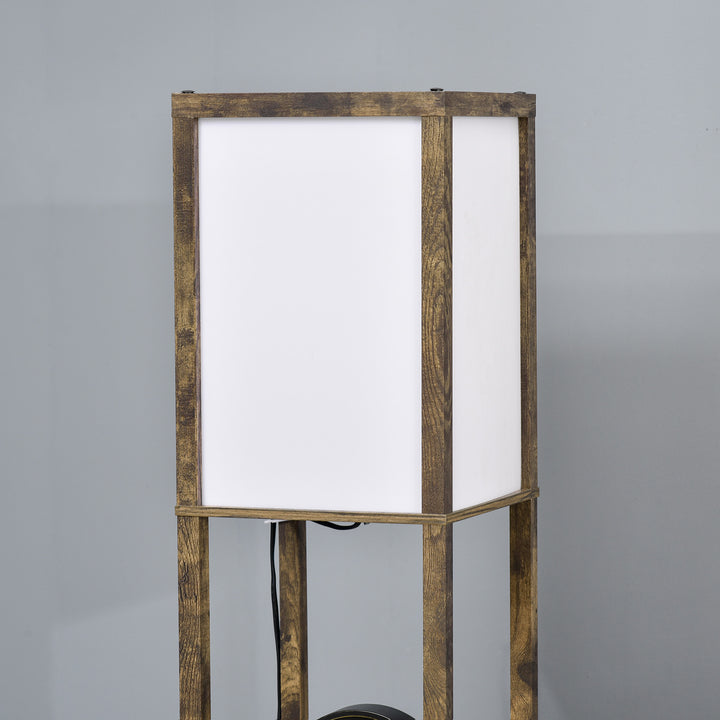 Gulvlampe med hylder, træ, 26 x 26 x 160 cm, til stue/soveværelse (pære medfølger ikke)