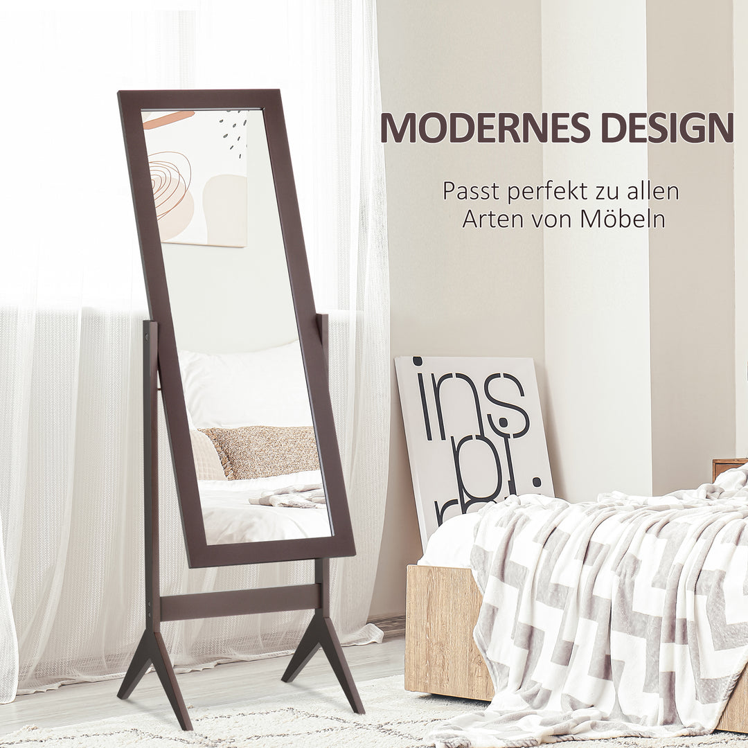 Stående spejl i fuld længde makeupspejl med hævede ben, nem at vedligeholde, mdf kaffe 47 x 46 x 148 cm