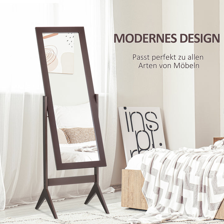 Stående spejl i fuld længde makeupspejl med hævede ben, nem at vedligeholde, mdf kaffe 47 x 46 x 148 cm