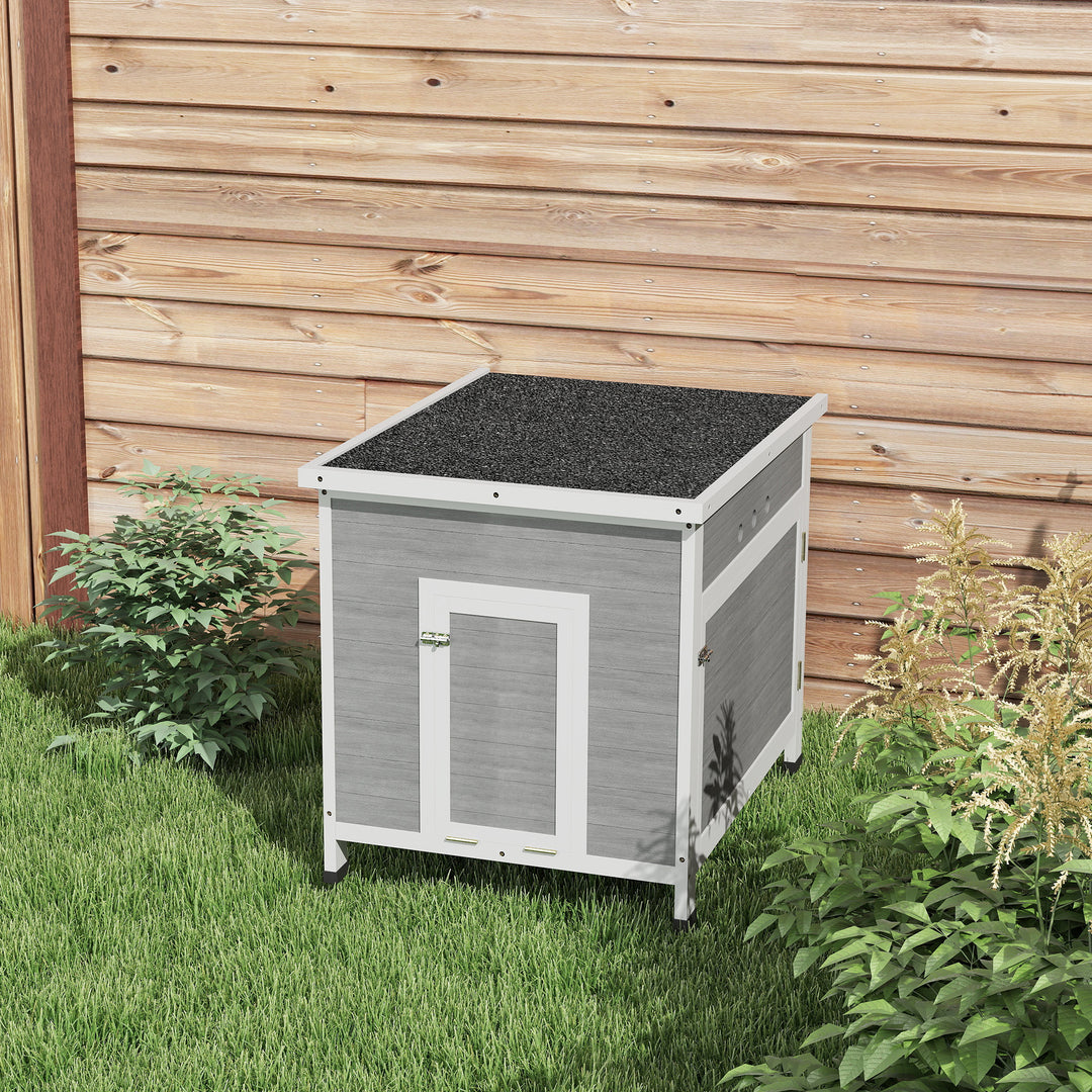 Andehus i træ med asfalttag, aftageligt gulv, sidedør, hønsehus med ventilationshuller, vejrbestandigt, gåsehus, hønsehus, lysegrå, 63 x 82 x 76 cm