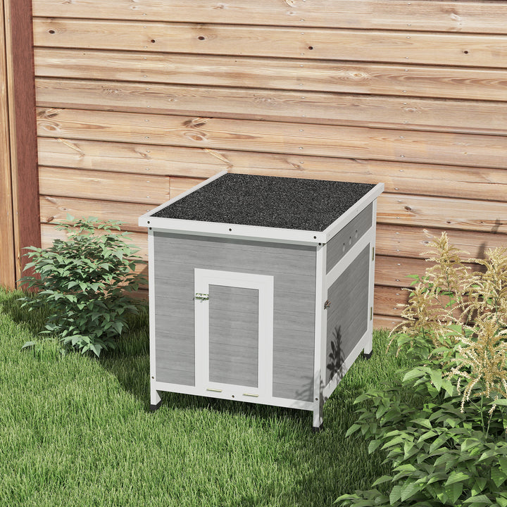 Andehus i træ med asfalttag, aftageligt gulv, sidedør, hønsehus med ventilationshuller, vejrbestandigt, gåsehus, hønsehus, lysegrå, 63 x 82 x 76 cm
