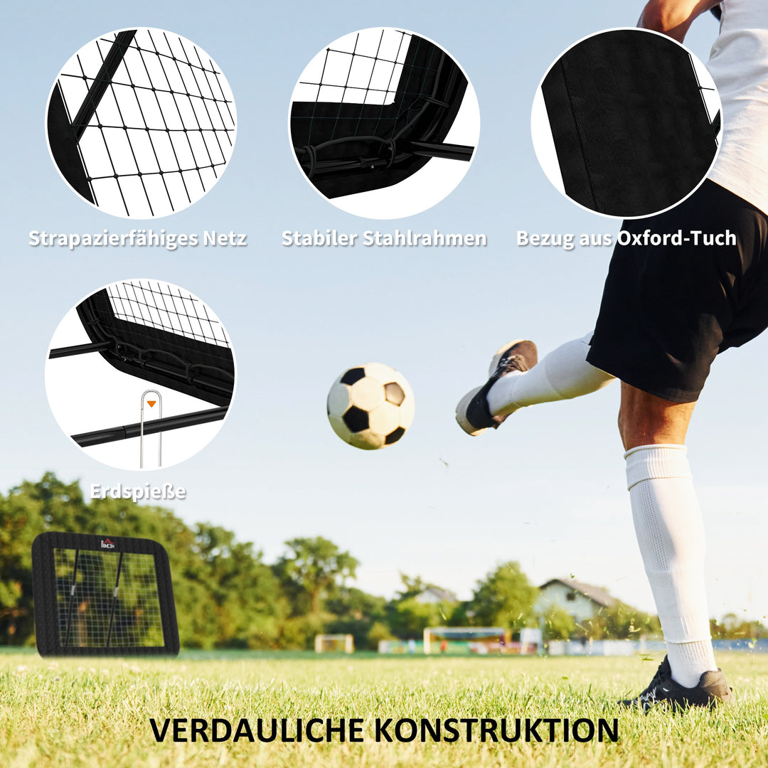 Rebounder til fodbold, 128 x 118 cm reboundvæg med beskyttende kantpinde, justerbar i 5 niveauer, bærbar rebound, fodboldmål til unge, reboundvæg til fodboldtræning, sort