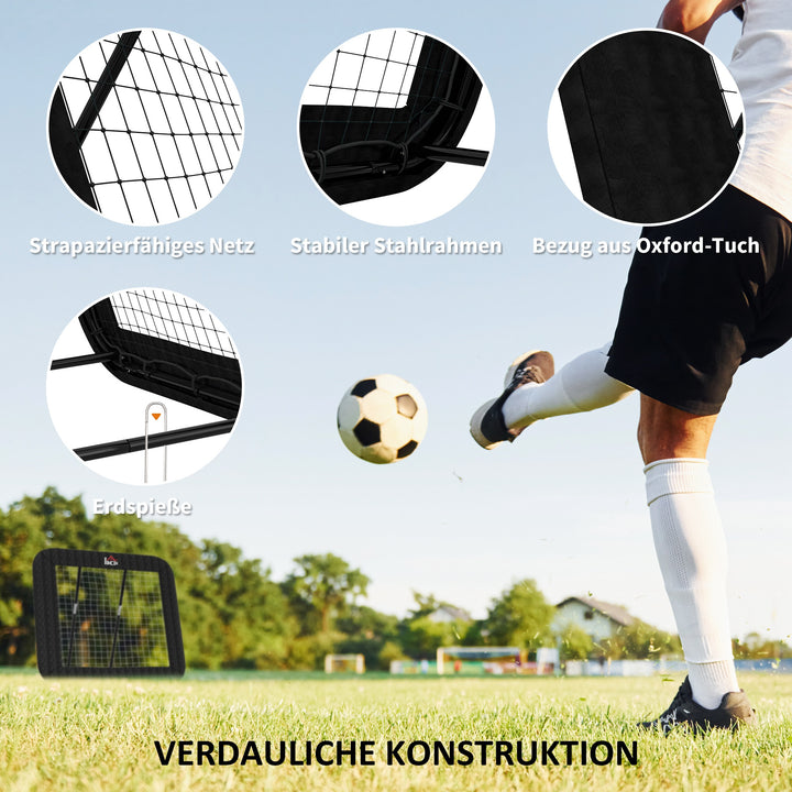 Rebounder til fodbold, 128 x 118 cm reboundvæg med beskyttende kantpinde, justerbar i 5 niveauer, bærbar rebound, fodboldmål til unge, reboundvæg til fodboldtræning, sort