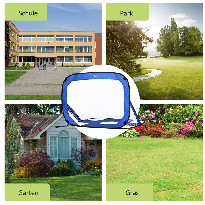 Fodboldmål, pop-up-mål, bærbart fodboldnet, sæt med 2 minimål, mobil med bæretaske, sammenklappelig, blå, 123 x 80 x 80 cm