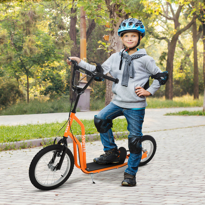 Børneløbehjul fra 5 år løbehjul spark løbehjul city scooter børneløbehjul kickboard med luftgummidæk 16/12 tommer orange 135 x 58 x 88-94 cm