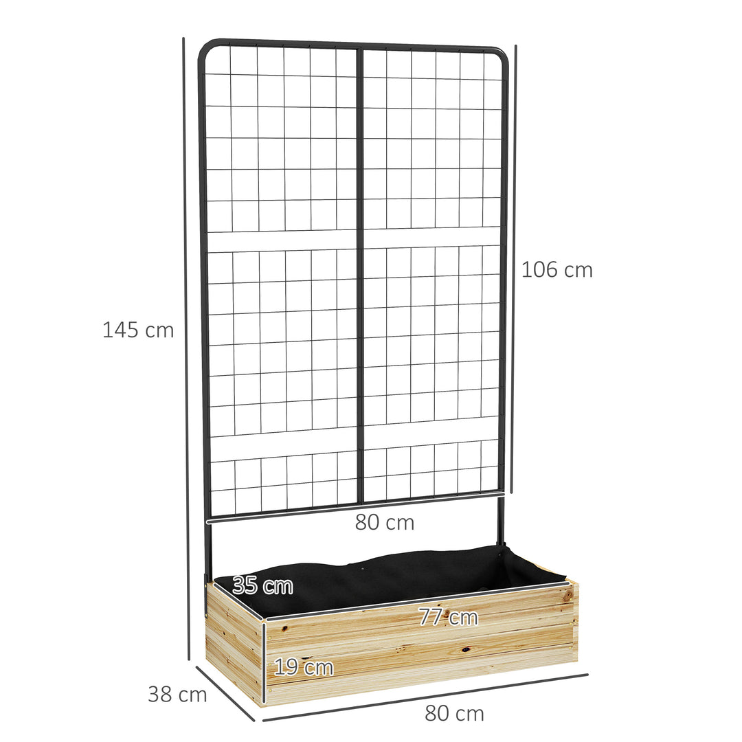 Højbed med espalier, fleeceforing, naturtræ, stål, 80x38x145 cm, sort