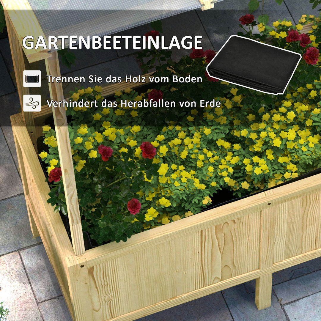 Hævet bed med tag, drænhuller, fleeceforing, vejrbestandig, fyrretræ, 110x60x152 cm