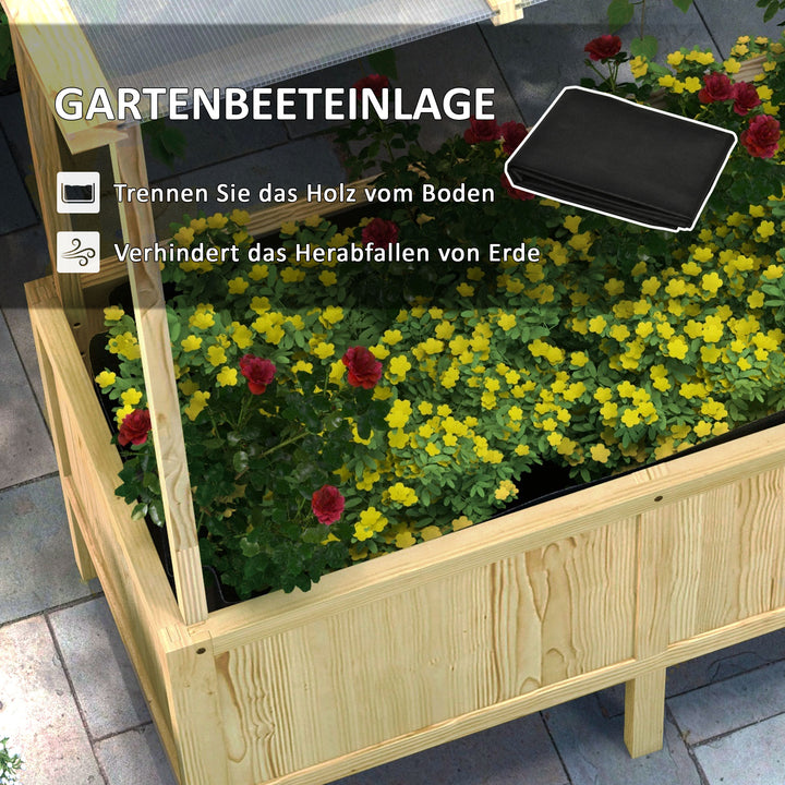 Hævet bed med tag, drænhuller, fleeceforing, vejrbestandig, fyrretræ, 110x60x152 cm
