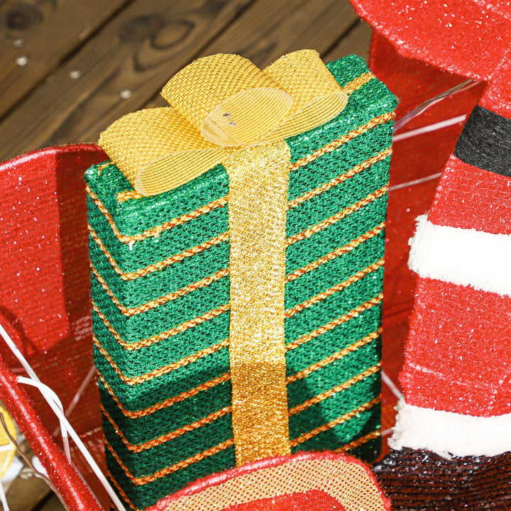 Lysende juledekoration, julemanden på slæde med rensdyr, 246 led-lys, jordspyd, flerfarvet