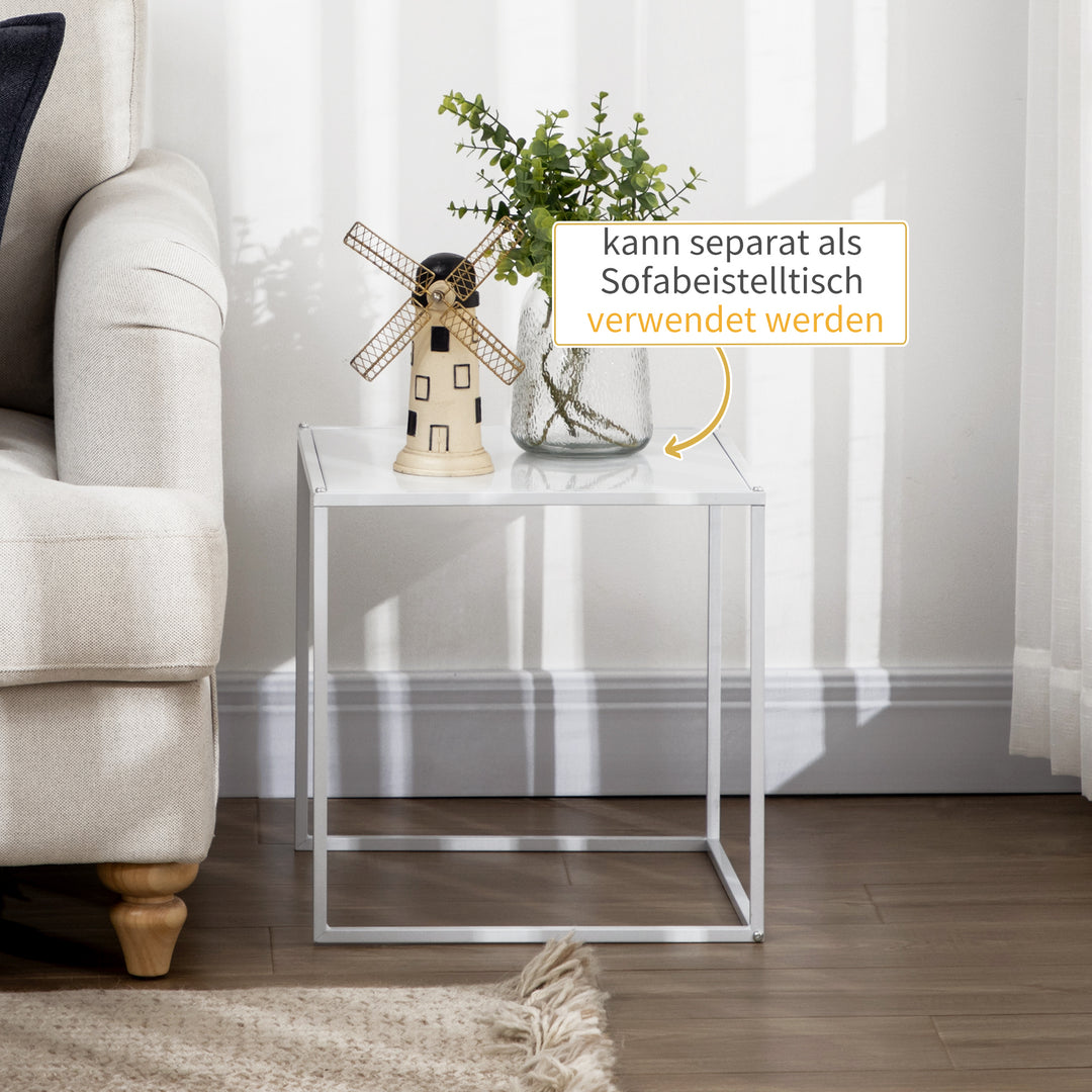 Sidebordsæt, moderne indskudsborde, pladsbesparende, robust stålstel, hvid