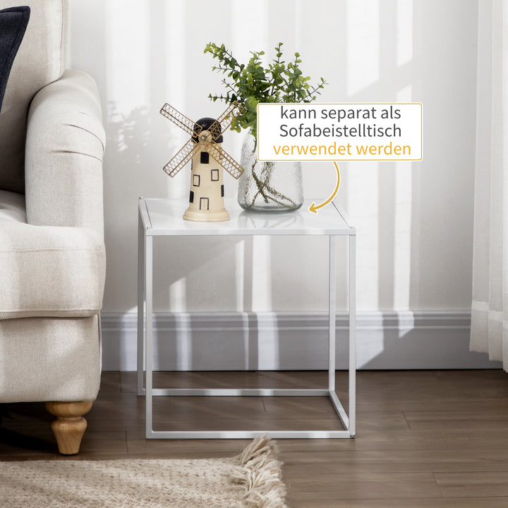 Sidebordsæt, moderne indskudsborde, pladsbesparende, robust stålstel, hvid