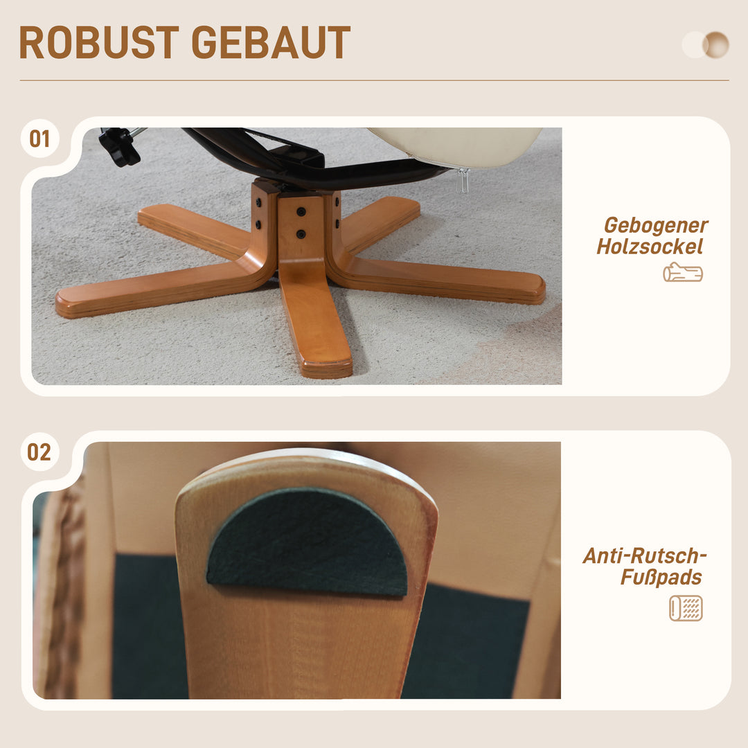 Lænestol med fodskammel, lænefunktion, betræk i kunstlæder, op til 150 kg, 71 x 84 x 102 cm, cremehvid