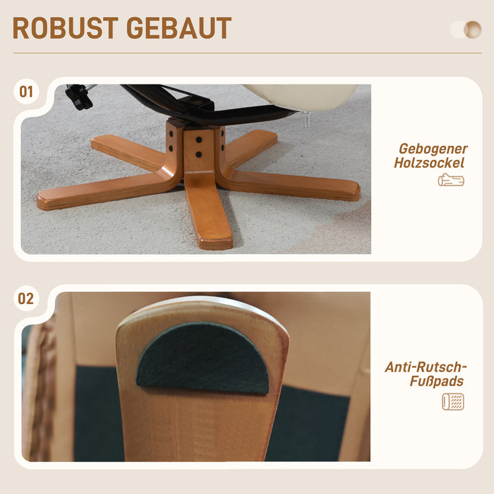 Lænestol med fodskammel, lænefunktion, betræk i kunstlæder, op til 150 kg, 71 x 84 x 102 cm, cremehvid