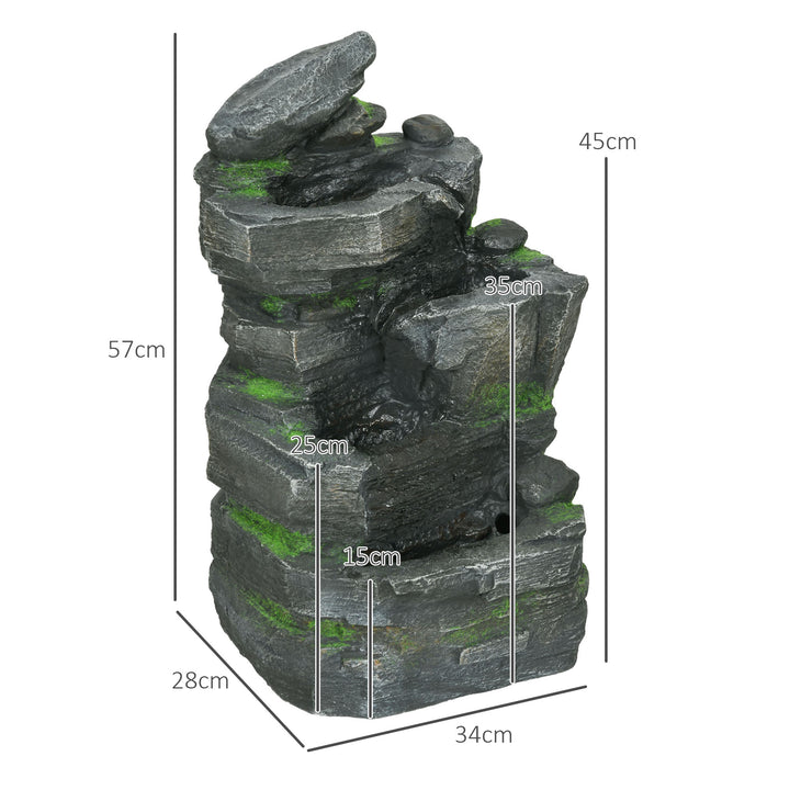 Havefontæne, stenlook, 4-lags, soldrevet, led'er, 57 cm højde, harpiks, grå/brun
