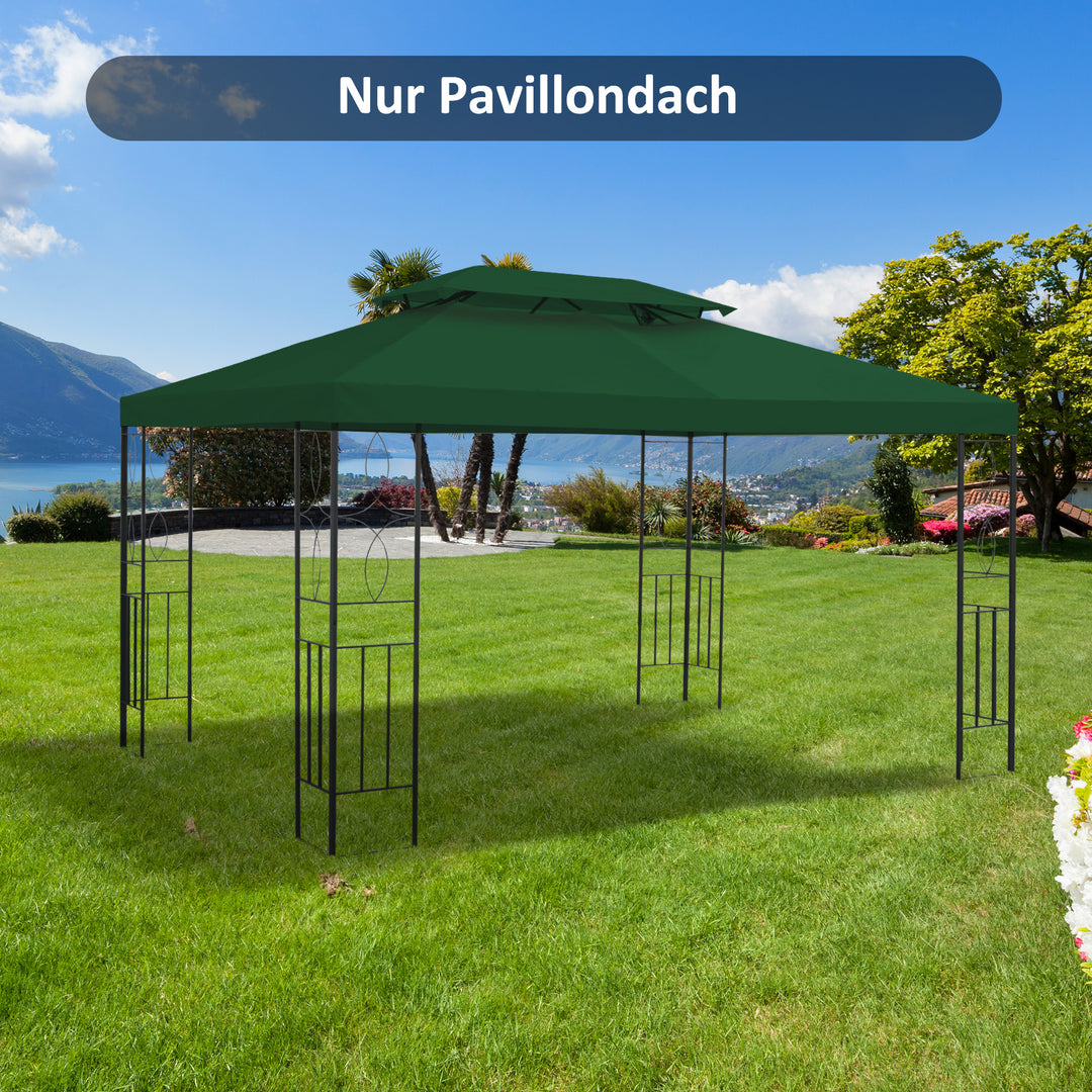 Udskiftningstag til 3x4m metalpavillon, vandafvisende, pavillontag (dobbelttag), udskiftningsovertræk til havepavillon, reservedele, polyester 180g/m², grøn