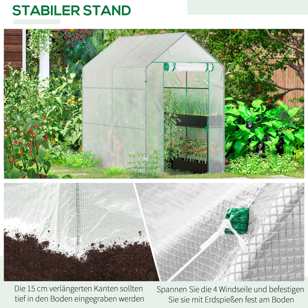 Walk-in polytunnel drivhus med 4 hylder, tomatdrivhus, drivhus, kold ramme med dør, grøn, stål, PE, 120 x 186 x 190 cm
