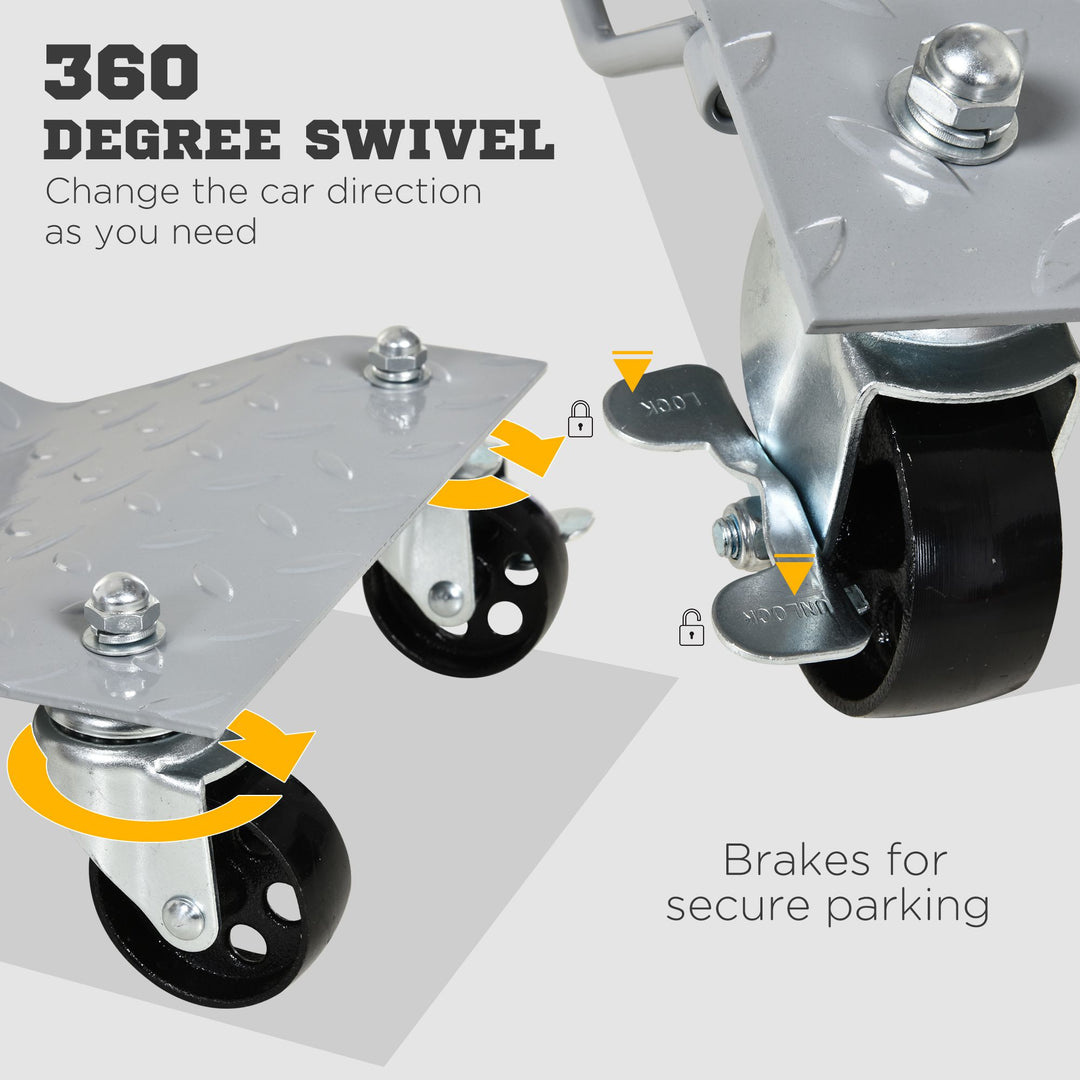 Trolley donkraft 2 stk. manøvreringshjælp dækskift donkraft med 4 ruller til bil grå 40,5l x 30b x 13,5h cm