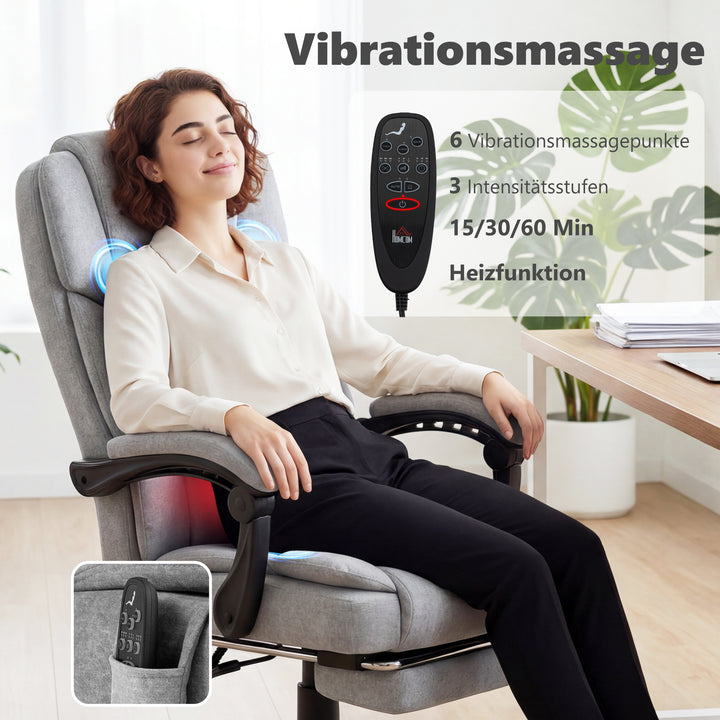 Massagestol med høj ryg, vibration, varmefunktion, justerbar ryglæn, fodstøtte og fjernbetjening, grå