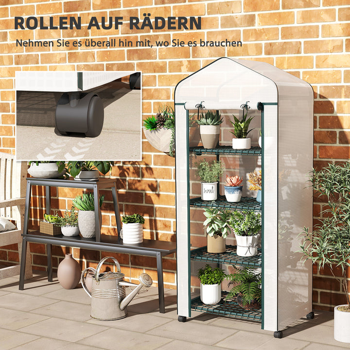 Foliedrivhus, drivhus, minidrivhus, plantehus, kold ramme, 4 hylder, 69 x 50 x 165 cm, hvid