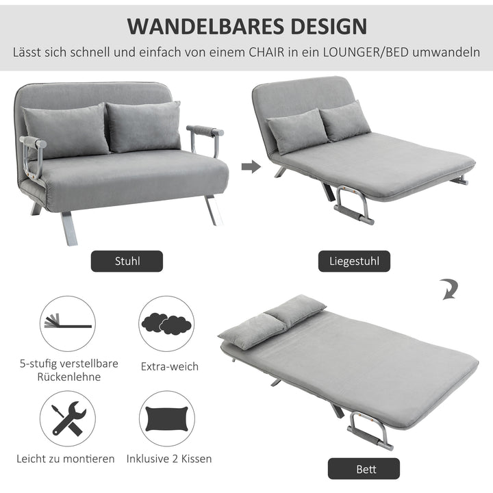 Sovesofa, dobbeltsofa, gæsteseng, inklusive 2 puder, grå