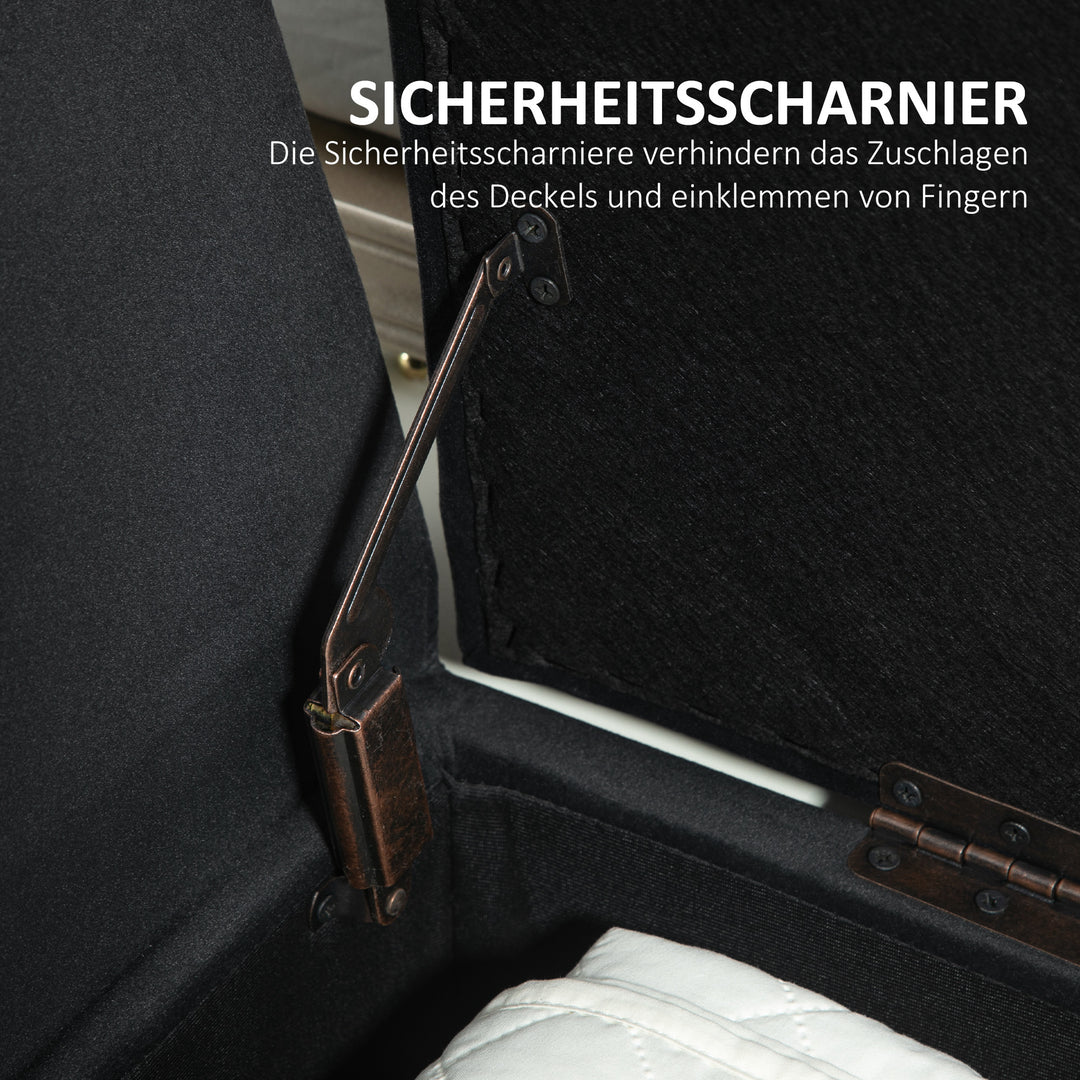 Opbevaringsbænk med armlæn, kommodebænk, fløjlspolyester, gummitræ, mørkegrå, 107 x 42 x 65 cm