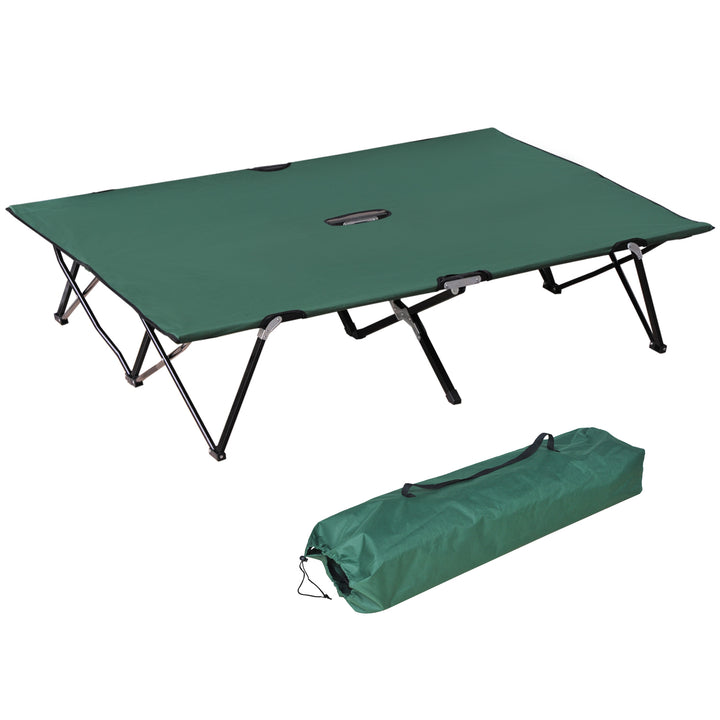 Sammenklappelig campingseng til 2 personer med bæretaske, lasteevne op til 136 kg, stål oxford grøn + sort, 193 x 125 x 40 cm