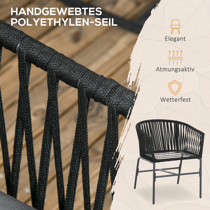 Havestole, sæt med 2, bohemedesign, sæde- og ryghynder, komfortabel sædeskal, metalstel, sort