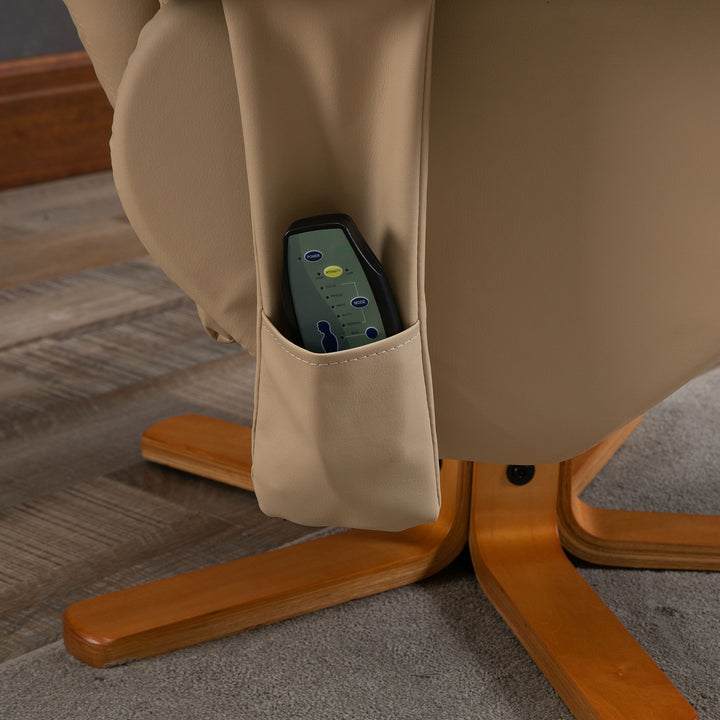 Afslappende stol massagestol med fodskammel opbevaringsplads hvilefunktion tv-stol med massagefunktion tv-stol 145° vipbar polyester cremehvid 80 x 86 x 99 cm