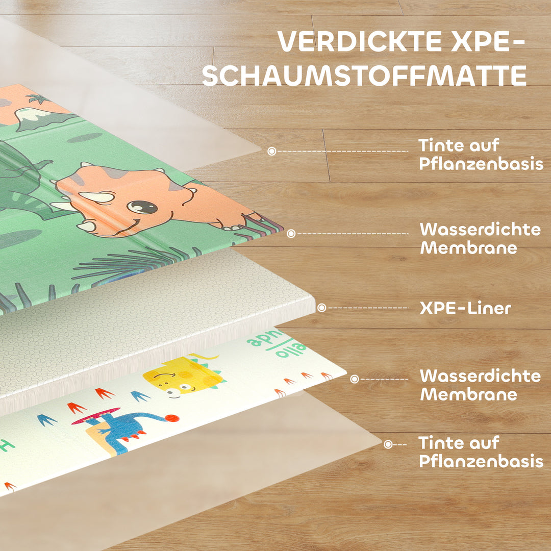 Babylegemåtte 196 x 176 x 1,5 cm sammenfoldelig dobbeltsidet krablemåtte flerfarvet