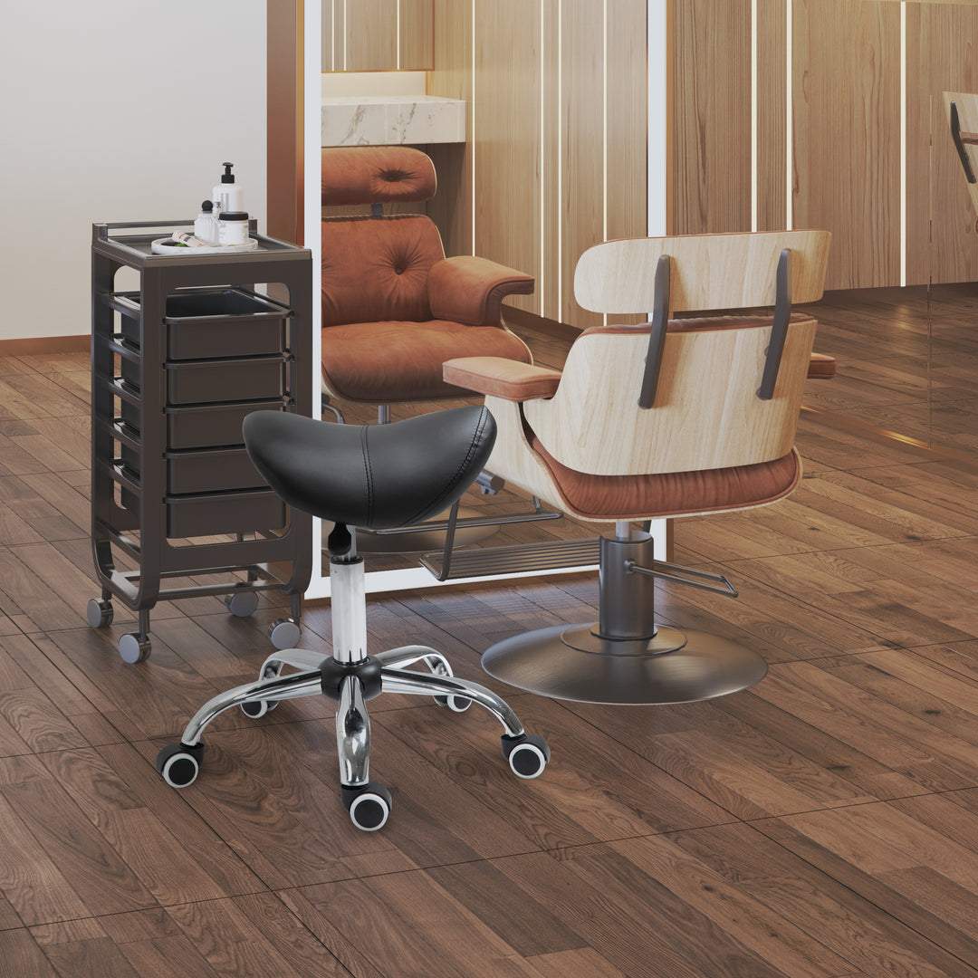 Sadelskammel arbejdsskammel drejestol drejeskammel rulleskammel kosmetikskammel polstret højdejusterbar (sort)